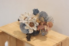 Sola wood flowers, dried eucalyptus and sweet annie bouquet, handmade, 14×6 in.
