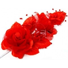 3 red Silk Pearl & organza flower Corsages 5″x 2.5 with pearl pin