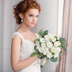 Set of 6 Ivory White Artificial Rose Eucalyptus Bouquets for Weddings