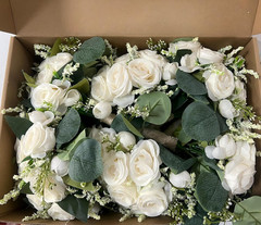 Set of 6 Ivory White Artificial Rose Eucalyptus Bouquets for Weddings