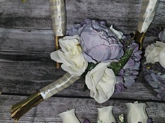 12 Piece Wedding Bouquet Set, Purple, Ivory, Rose, Peony, Vintage Style Bouquets