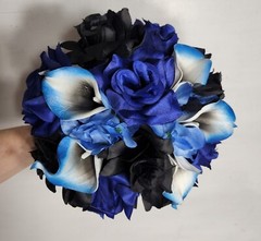 Black Royal Blue Rose Calla Lily Bridal Wedding Bouquet Accessories