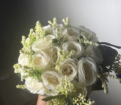 Artificial White Rose & Eucalyptus Wedding Flower Bouquets Set of 6, 9in x 11in