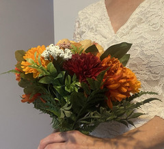 Beautiful Bridal Wedding Bouquet Budget Friendly Faux Flowers Orange Yellow Red