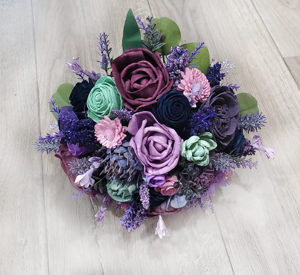 Purple Bridal Bouquet Sage Green Plum Lavender Sola Wood Flower Navy Bridesmaid