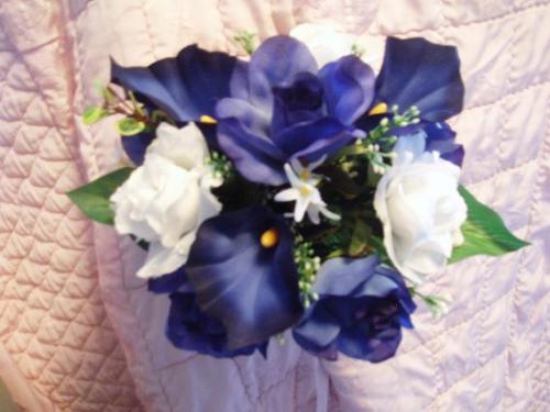Wedding 22 piece bridal bouquet calla lily blue white