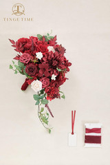 Burgundy Red 15″ Cascading Artificial Wedding Bouquet for Bride & Events