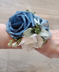 Dusty Blue Navy Rose Bridal Bouquet White Wedding Flowers Eucalyptus Bridesmaid
