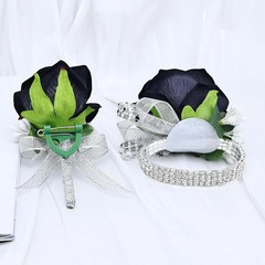 Rose Black Corsage and Boutonniere Set for Weddings and Special Occasions