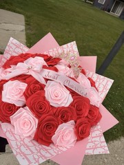 Artificial Red & Pink Rose Wedding Bouquet with “Just Married” Ribbon
