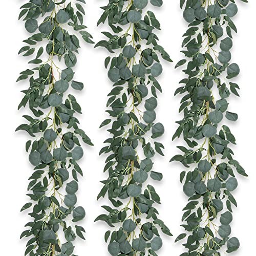 3Pcs Fake Eucalyptus Vines, 6.5FT Silk Ivy Garland, Odorless Eucalyptus Garland