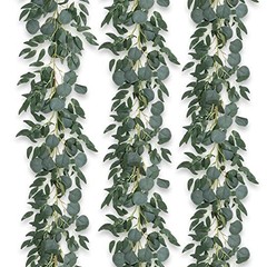 3Pcs Fake Eucalyptus Vines, 6.5FT Silk Ivy Garland, Odorless Eucalyptus Garland