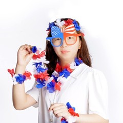 SUMERSHA 5 Set 20pcs Red White and Blue Flower Leis Patriotic 4th of July Decora