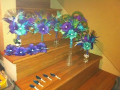 peacock bridal bouquet, feathers, brooches and a real preserved orchid, peacock