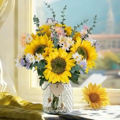 Sunflower Fake Flowers in Vase: Sunflowers Artificial Flowers with Vase for