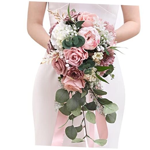9.8 Inch Wedding Bouquets for Bride Bridesmaid, Dusty Pink A Athens Dusty Pink