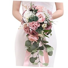 9.8 Inch Wedding Bouquets for Bride Bridesmaid, Dusty Pink A Athens Dusty Pink