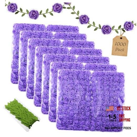 1000 Pcs 0.6 Inch Mini Fake Rose Head with Gauze Small Foam 15. Purple