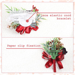 2 Pcs Wine Red Rose Wrist Corsage and Boutonniere Set, Rose Corsage Hand for Wom