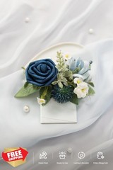Ling’s Moment Dusty Blue Navy Boutonniere Men Groom Wedding