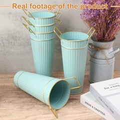 10 PCS 9 Inch Tall Galvanized Flower Buckets, Metal Flower 10 Pack 9 Inch Blue