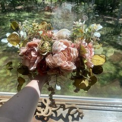 Beautiful Bridal Wedding Bouquet Budget Handmade Faux Flowers White-Pink Green