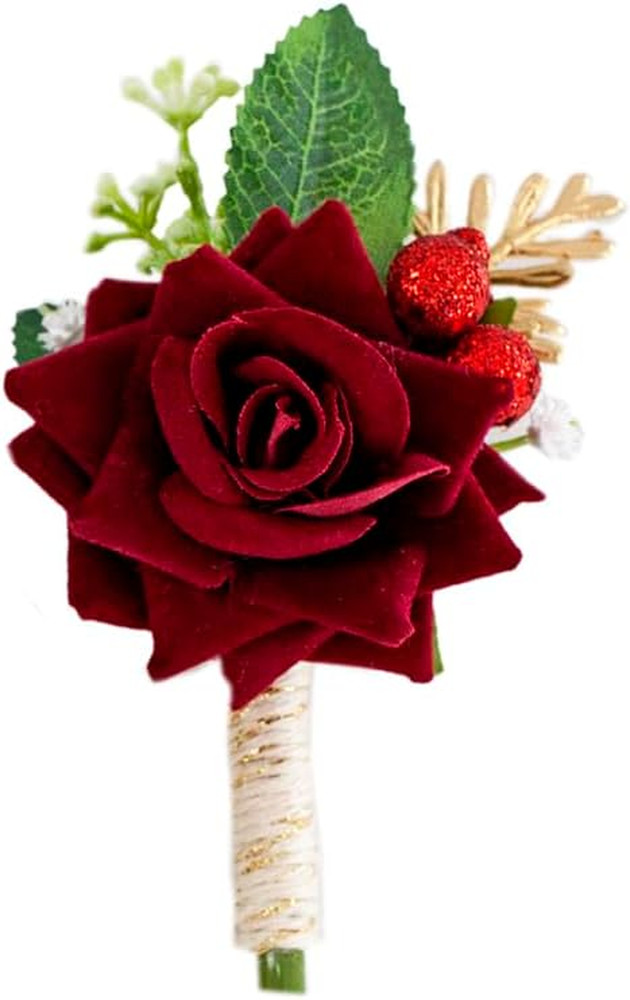 1 pc Ivory Rose Men Boutonniere for Wedding Groom Groomsmen Artificial Flowers B
