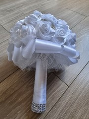 Bridal Bouquet White Satin Rose Brooches for wedding