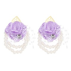 2 Pcs Rose Bridesmaid Wrist Flower Artificial Bride Wrist Light Purple