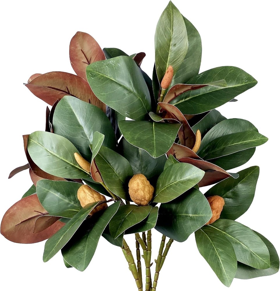 Set of 4 Magnolia Branches 32 Inch Long Artificial Magnolia with Leaves Greenery