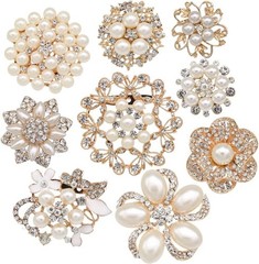 Elegant Rose Gold Rhinestone & Pearl Brooch Set for Bridal & Crafts