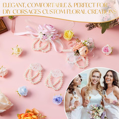 Corsage Wristlet Band 4 Pcs Elastic Pearl Wrist Corsage Bracelets Bands for Wome