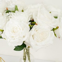WHITE 2 Bushes 17″ Premium Silk Roses Artificial FLOWERS Bouquets Party Events