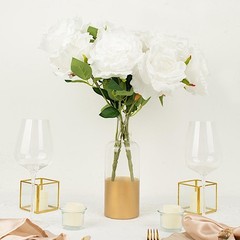 WHITE 2 Bushes 17″ Premium Silk Roses Artificial FLOWERS Bouquets Party Events