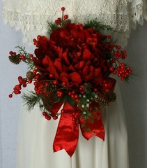 Grand Red Faux Chrysanthemum and Berry Bride or Bridesmaid Wedding Bouquet