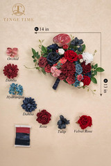 Burgundy Navy 11″ Artificial Wedding Bouquet for Bride & Bridesmaids