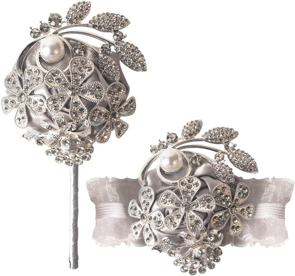 Wrist Corsage with Peal and Rhinestone Corsage and Boutonniere Set for Wedding,P