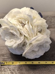 Artificial Bridal Bouquet – White Peony with Sparkles & Navy Blue Ribbon Handle