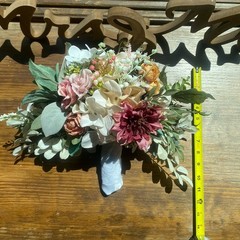 Bridal Wedding Bouquet Hand made Budget Friendly Faux Flowers White Pink Green