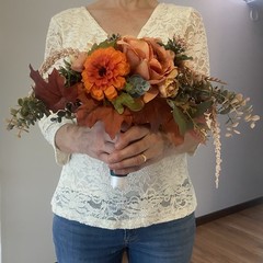 Bridal Bouquet Exquisite Budget Handmade Faux Floral Lovely Fall Red/Orange Pink