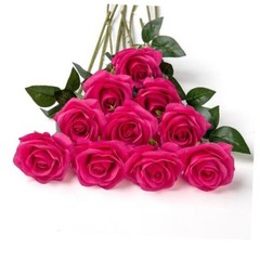 10pcs Silk Roses Artificial Flowers Fake Rose for Arrangement Wedding Fuchsia