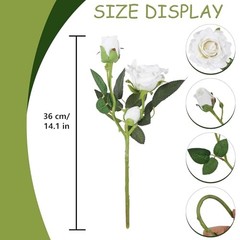 Artificial Rose Flowers 14.2” 5 Pcs Silk Roses with Stems Real Look for White