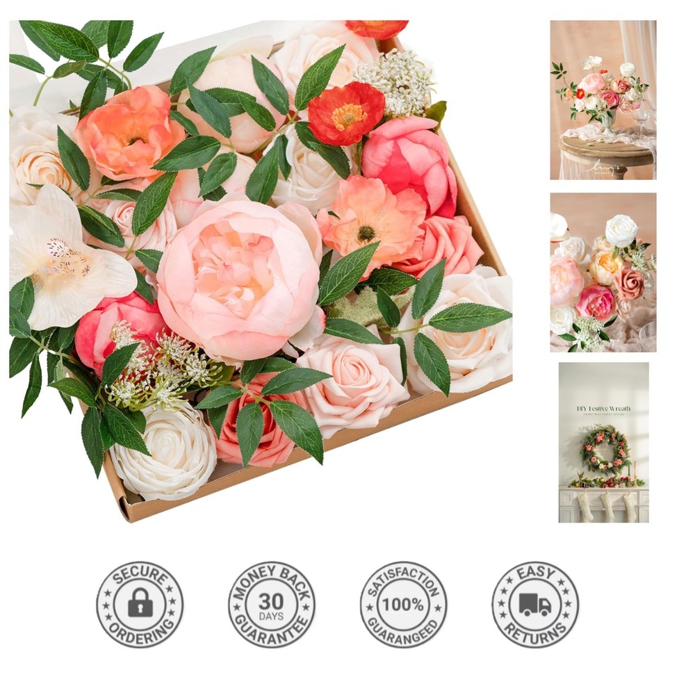 Handmade Coral & Ivory Floral Kit for Stunning DIY Centerpieces and Bouquets