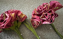 ❤️ HANDMADE MILLINERY • YELLOW/RED PAPER ROSES BOUQUET • 5 BUNDLES • 6 STEMS EA