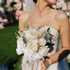 CEWOR Wedding Bouquets for Bride Bridesmaid, White Champagne Artificial Roses…