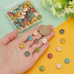 PH PandaHall 7 Colors Flower Enamel Beads 70pcs Daisy Spacer Beads 12mm Floral B