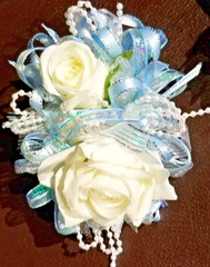 Light Blue and Ivory SILK Flower Wrist Corsage & Boutonniere Set, Prom, wedding