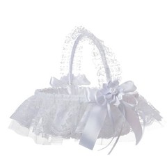 Flower Girl Basket White Lace Flower Basket Bow Tassel Decoration for Wedding