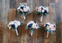 Dusty Blue Navy Pink Bridal Bouquet Blush Sola Wood Cascade Wedding Flowers