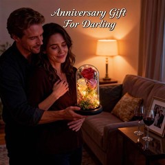 Preserved Pink Rose in Glass Dome with LED Lights – Forever